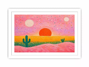 abstract desert sunset painting, pastel cactus Canvas Print, modern colorful desert canvas, textured sunset abstract art