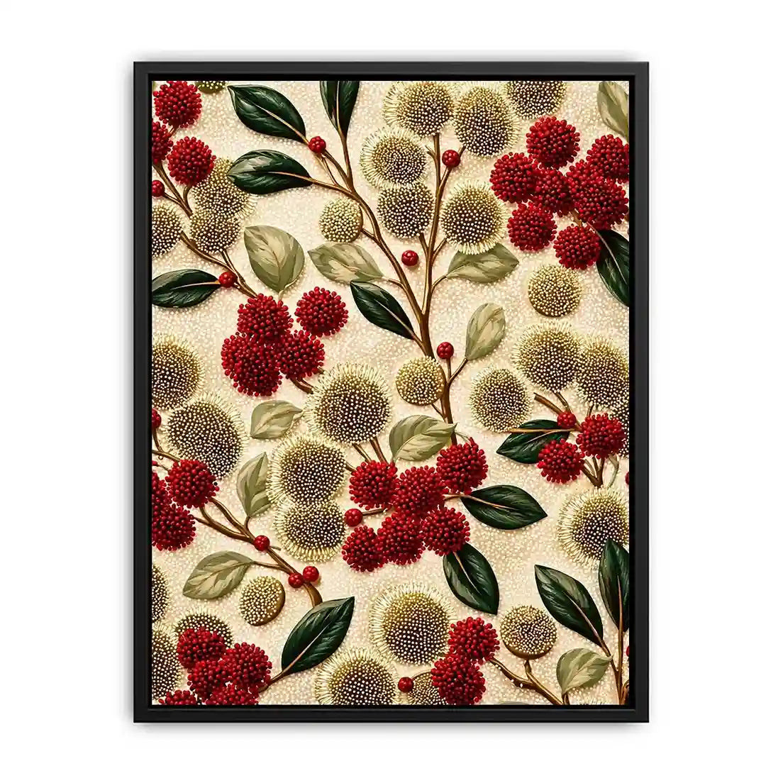botanical floral pattern Canvas Print, red flower luxury canvas, vintage floral print design, elegant botanical decor artwork