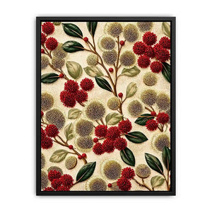 botanical floral pattern Canvas Print, red flower luxury canvas, vintage floral print design, elegant botanical decor artwork