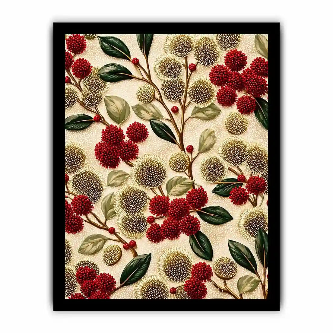 botanical floral pattern wall art, red flower luxury canvas, vintage floral print design, elegant botanical decor artwork