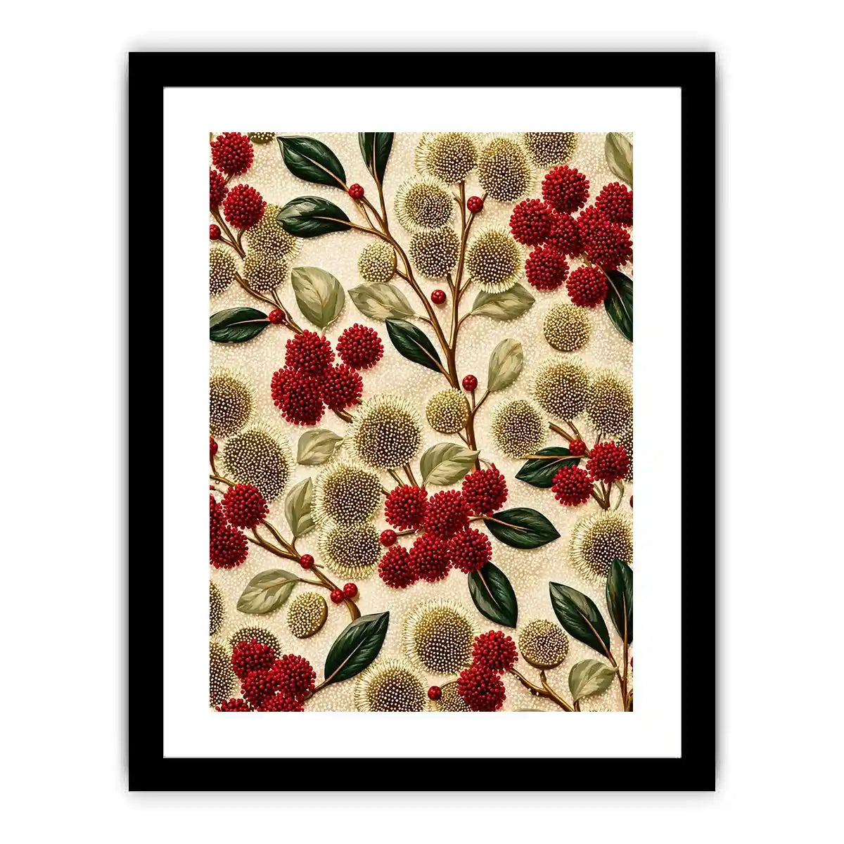 botanical floral pattern Canvas Print, red flower luxury canvas, vintage floral print design, elegant botanical decor artwork