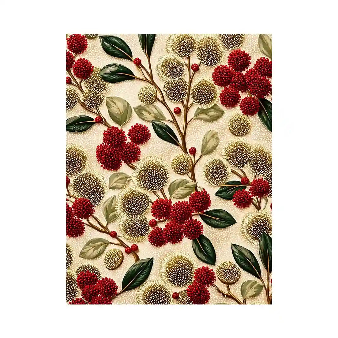 botanical floral pattern Canvas Print, red flower luxury canvas, vintage floral print design, elegant botanical decor artwork