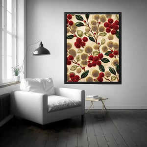 botanical floral pattern Canvas Print, red flower luxury canvas, vintage floral print design, elegant botanical decor artwork