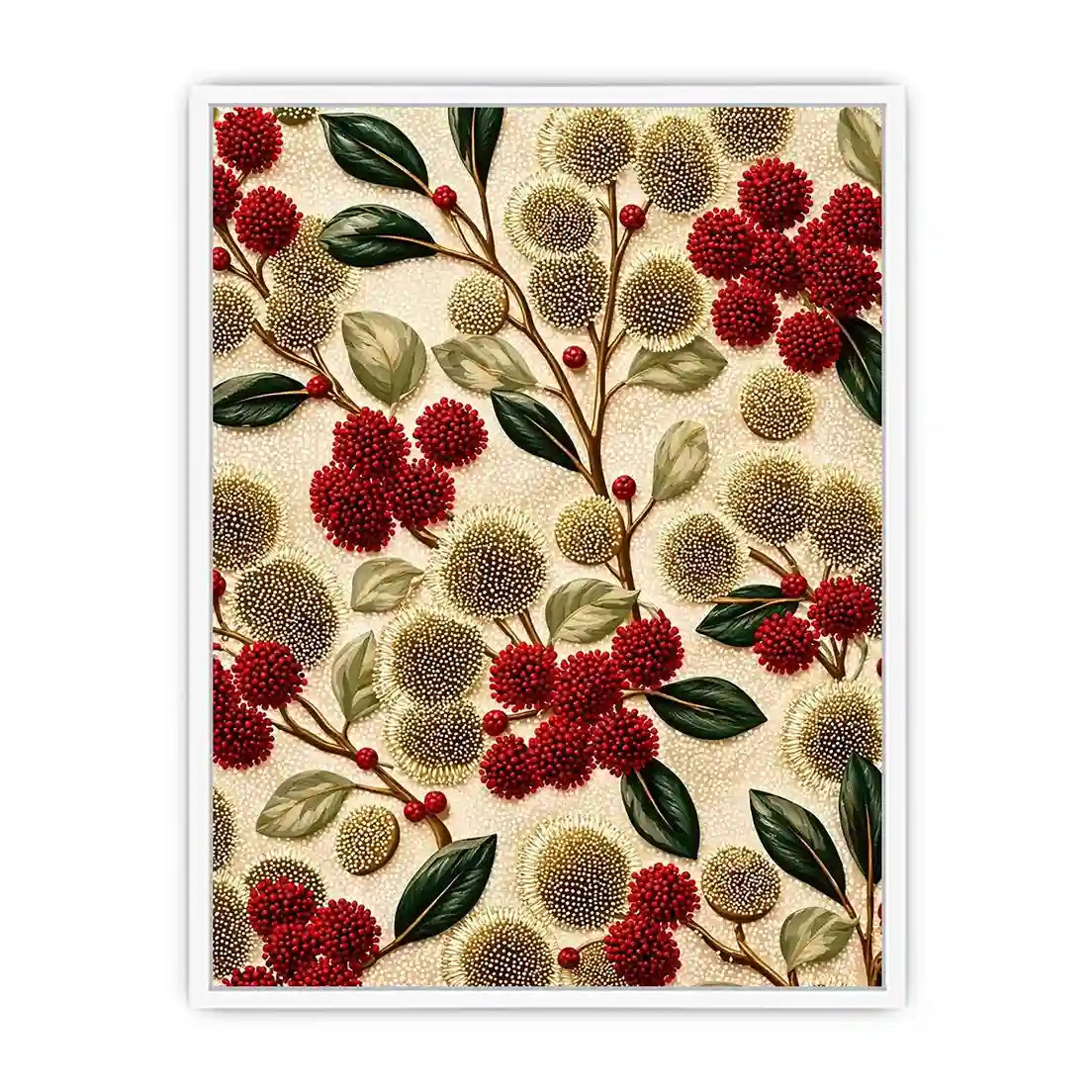 botanical floral pattern Canvas Print, red flower luxury canvas, vintage floral print design, elegant botanical decor artwork