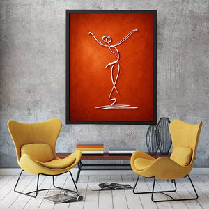 minimalist dancing figure art, abstract line art canvas, modern red Canvas Print, expressive figure drawing decor