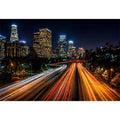 city skyline night Canvas Print, urban light trails canvas, modern cityscape print, downtown night traffic artwork