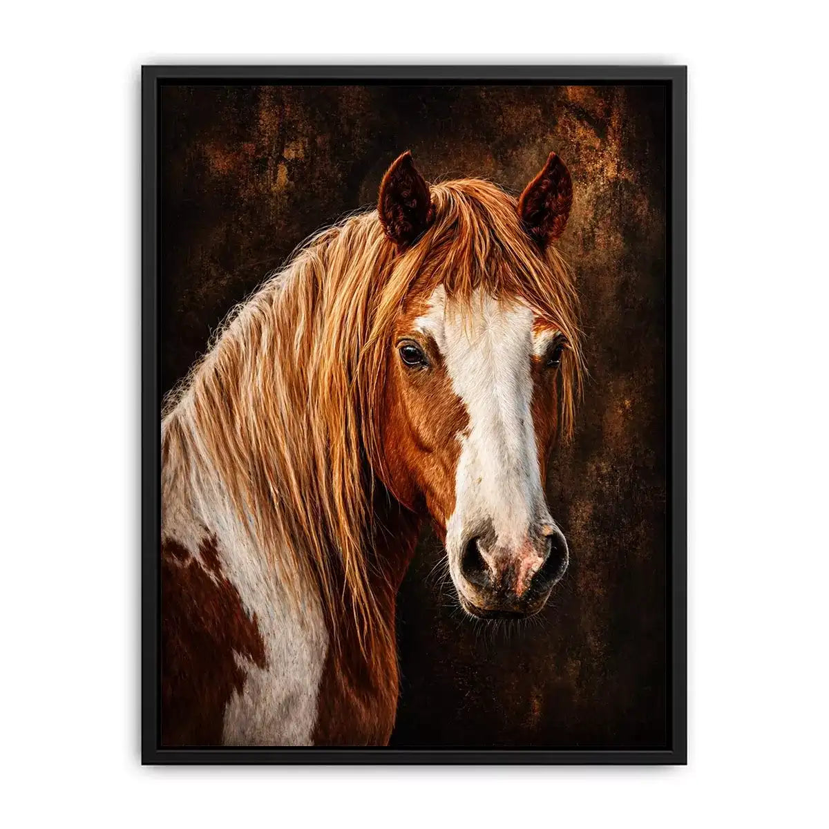 horse portrait Canvas Print canvas, realistic horse painting decor, rustic equine artwork, brown white horse Canvas Print