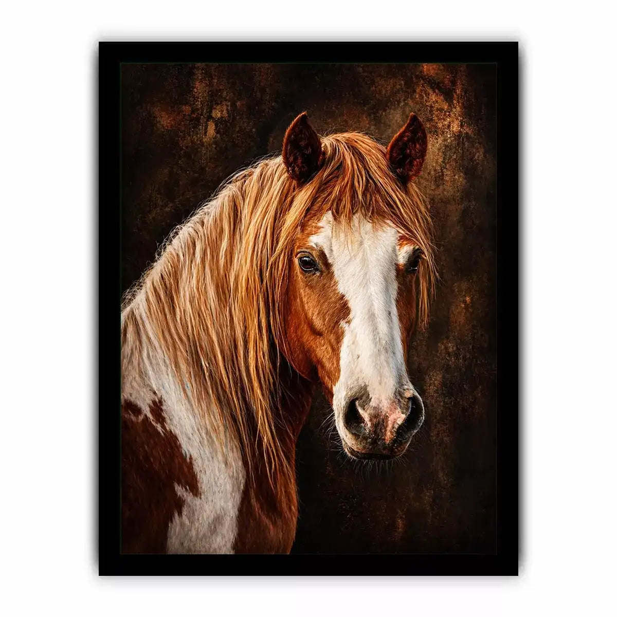horse portrait Canvas Print canvas, realistic horse painting decor, rustic equine artwork, brown white horse Canvas Print