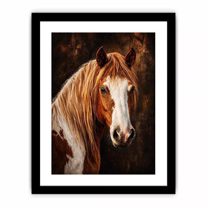 horse portrait Canvas Print canvas, realistic horse painting decor, rustic equine artwork, brown white horse Canvas Print