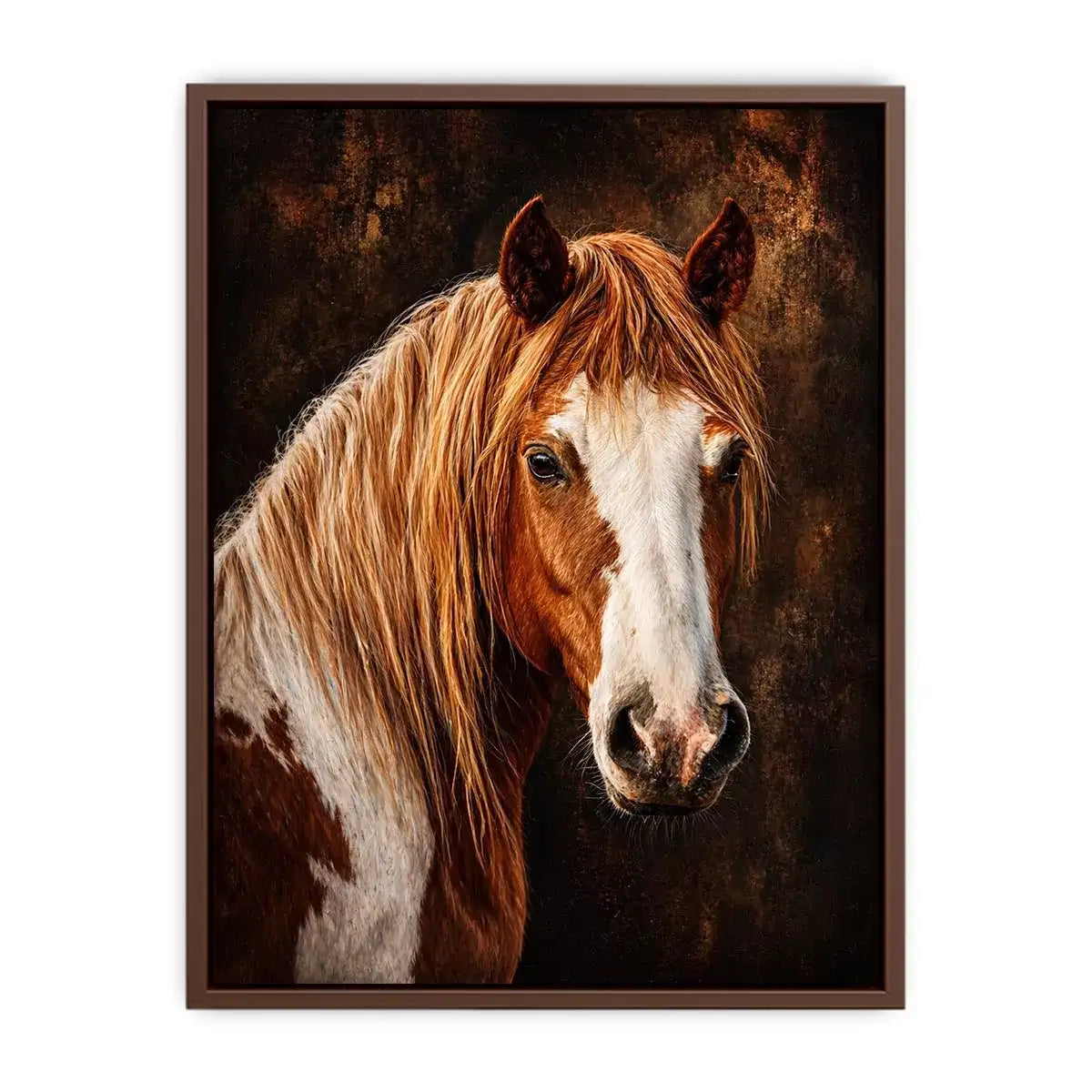 horse portrait Canvas Print canvas, realistic horse painting decor, rustic equine artwork, brown white horse Canvas Print
