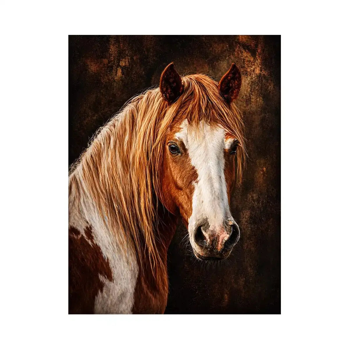 horse portrait Canvas Print canvas, realistic horse painting decor, rustic equine artwork, brown white horse Canvas Print