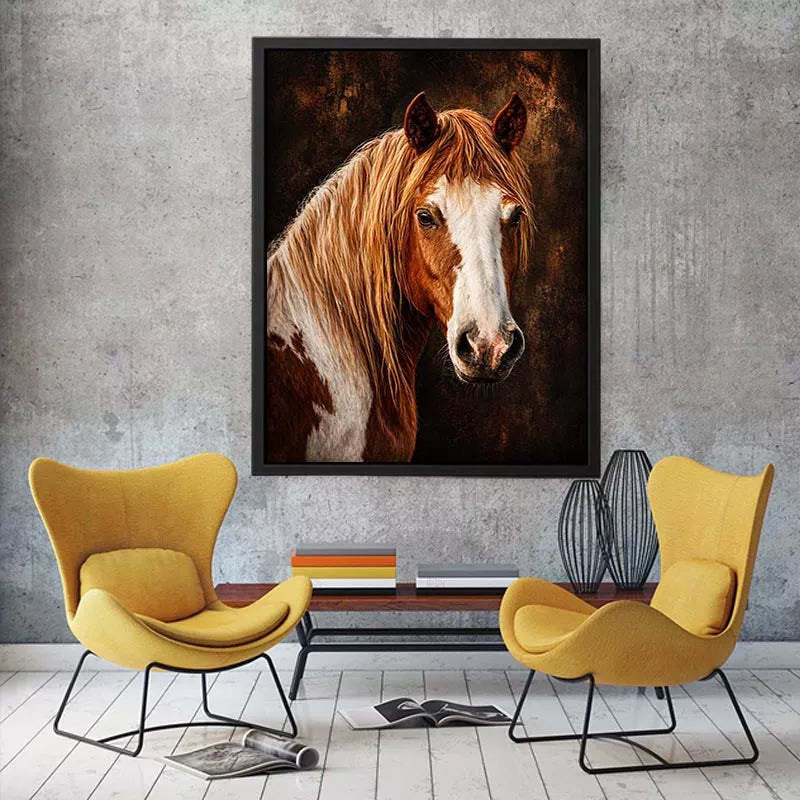 horse portrait Canvas Print canvas, realistic horse painting decor, rustic equine artwork, brown white horse Canvas Print