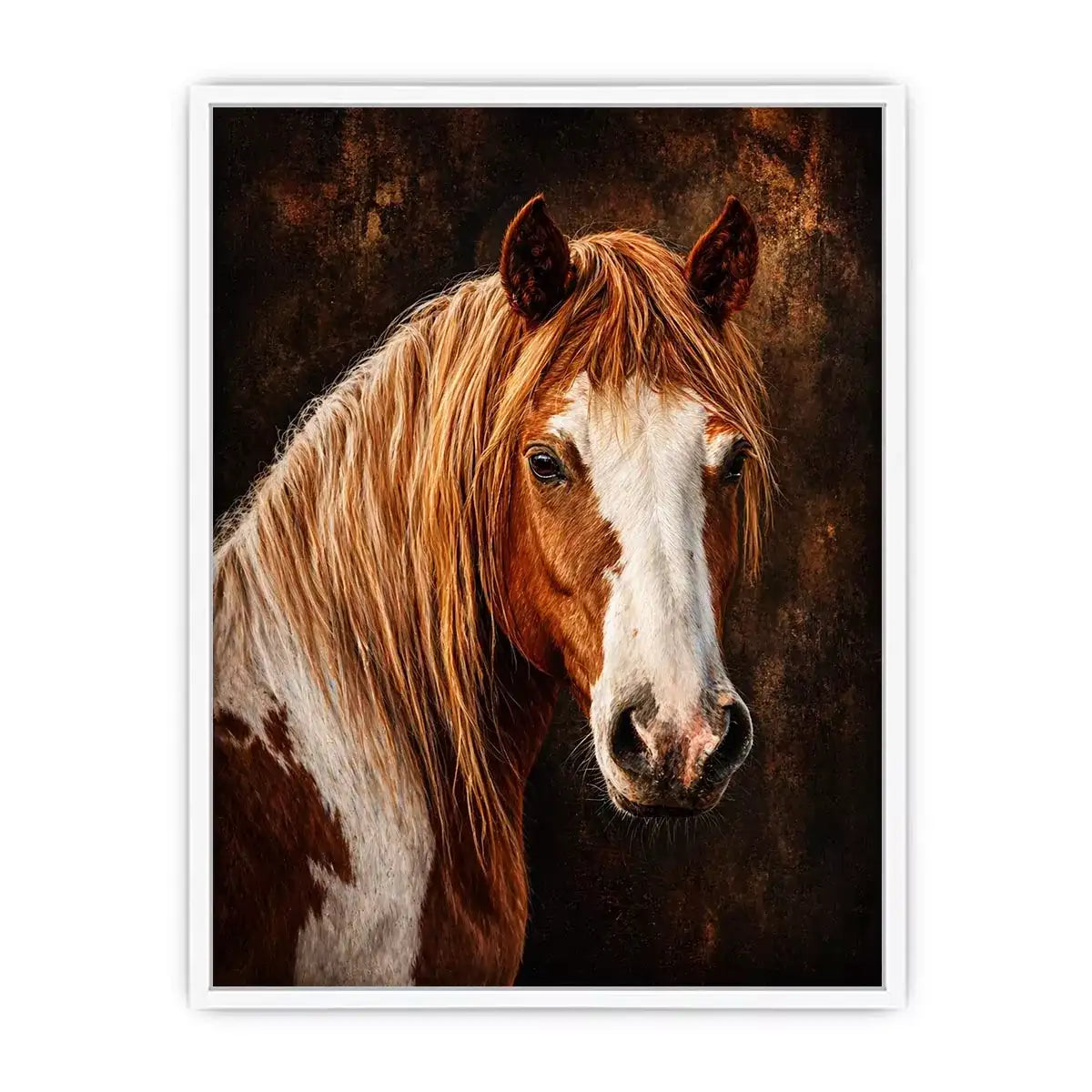 horse portrait Canvas Print canvas, realistic horse painting decor, rustic equine artwork, brown white horse Canvas Print