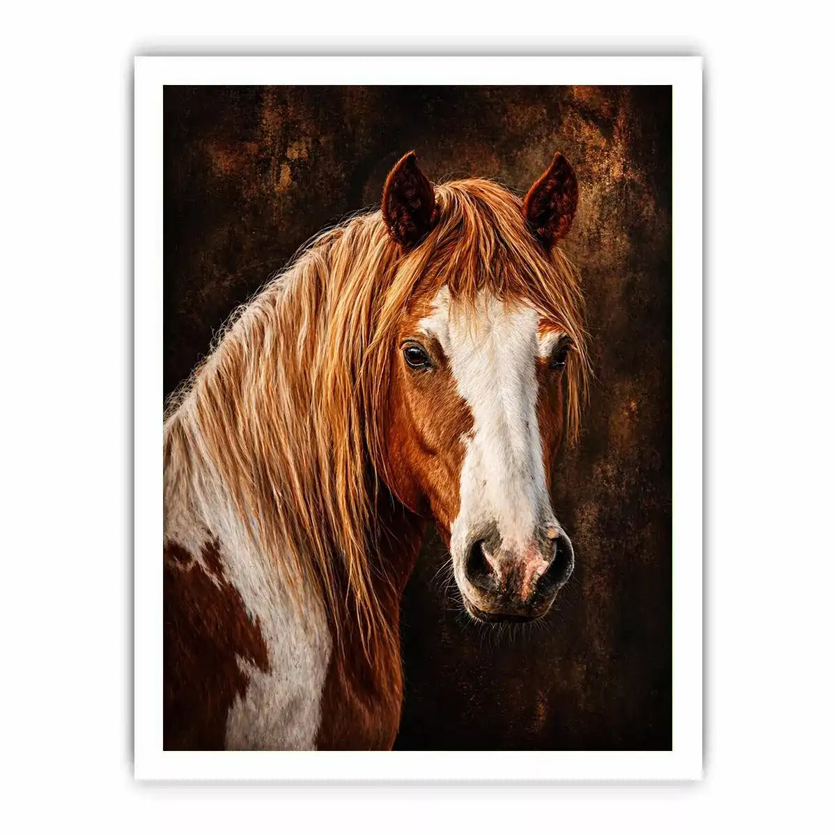 horse portrait Canvas Print canvas, realistic horse painting decor, rustic equine artwork, brown white horse Canvas Print