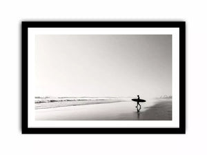 surfer beach Canvas Print black white, minimalist ocean canvas, coastal silhouette artwork, serene beach decor