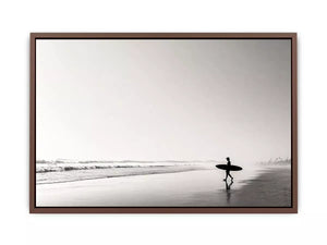 surfer beach Canvas Print black white, minimalist ocean canvas, coastal silhouette artwork, serene beach decor