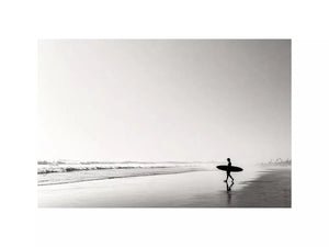 surfer beach Canvas Print black white, minimalist ocean canvas, coastal silhouette artwork, serene beach decor