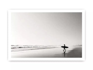 surfer beach Canvas Print black white, minimalist ocean canvas, coastal silhouette artwork, serene beach decor
