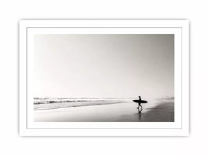 surfer beach Canvas Print black white, minimalist ocean canvas, coastal silhouette artwork, serene beach decor