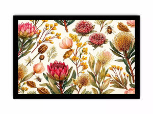 watercolor botanical floral pattern with bees and wildflowers Canvas Print canvas