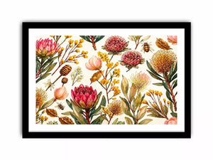 watercolor botanical floral pattern with bees and wildflowers Canvas Print canvas