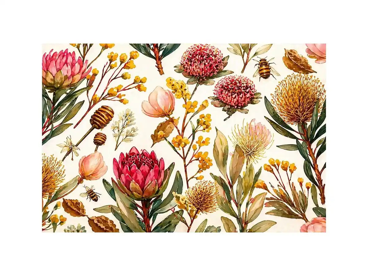 watercolor botanical floral pattern with bees and wildflowers Canvas Print canvas