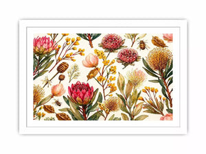 watercolor botanical floral pattern with bees and wildflowers Canvas Print canvas