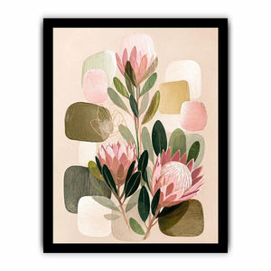 abstract botanical blush floral Canvas Print with soft neutral shapes and green leaves