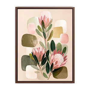 abstract botanical blush floral Canvas Print with soft neutral shapes and green leaves