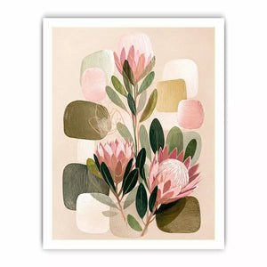 abstract botanical blush floral Canvas Print with soft neutral shapes and green leaves