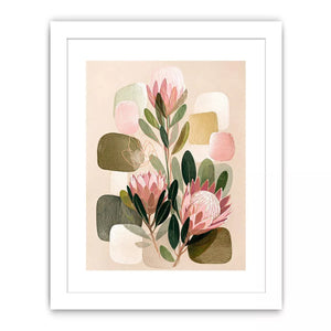 abstract botanical blush floral Canvas Print with soft neutral shapes and green leaves