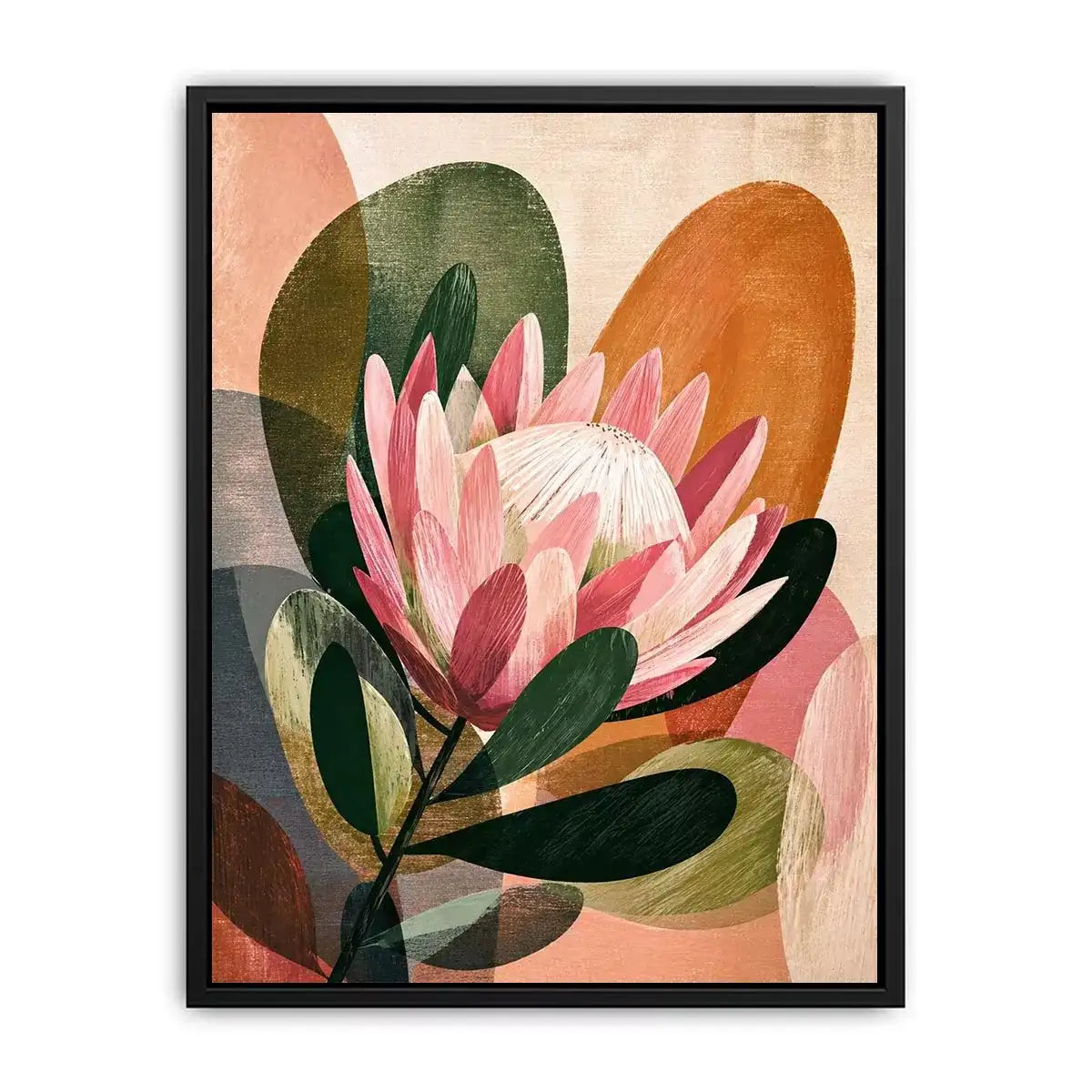 abstract protea flower botanical Canvas Print with earthy tones and modern shapes