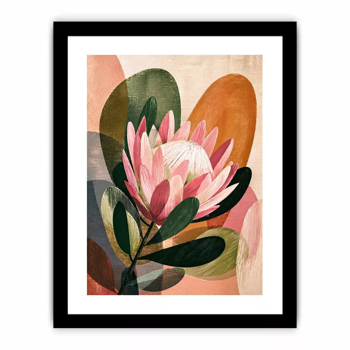 abstract protea flower botanical Canvas Print with earthy tones and modern shapes