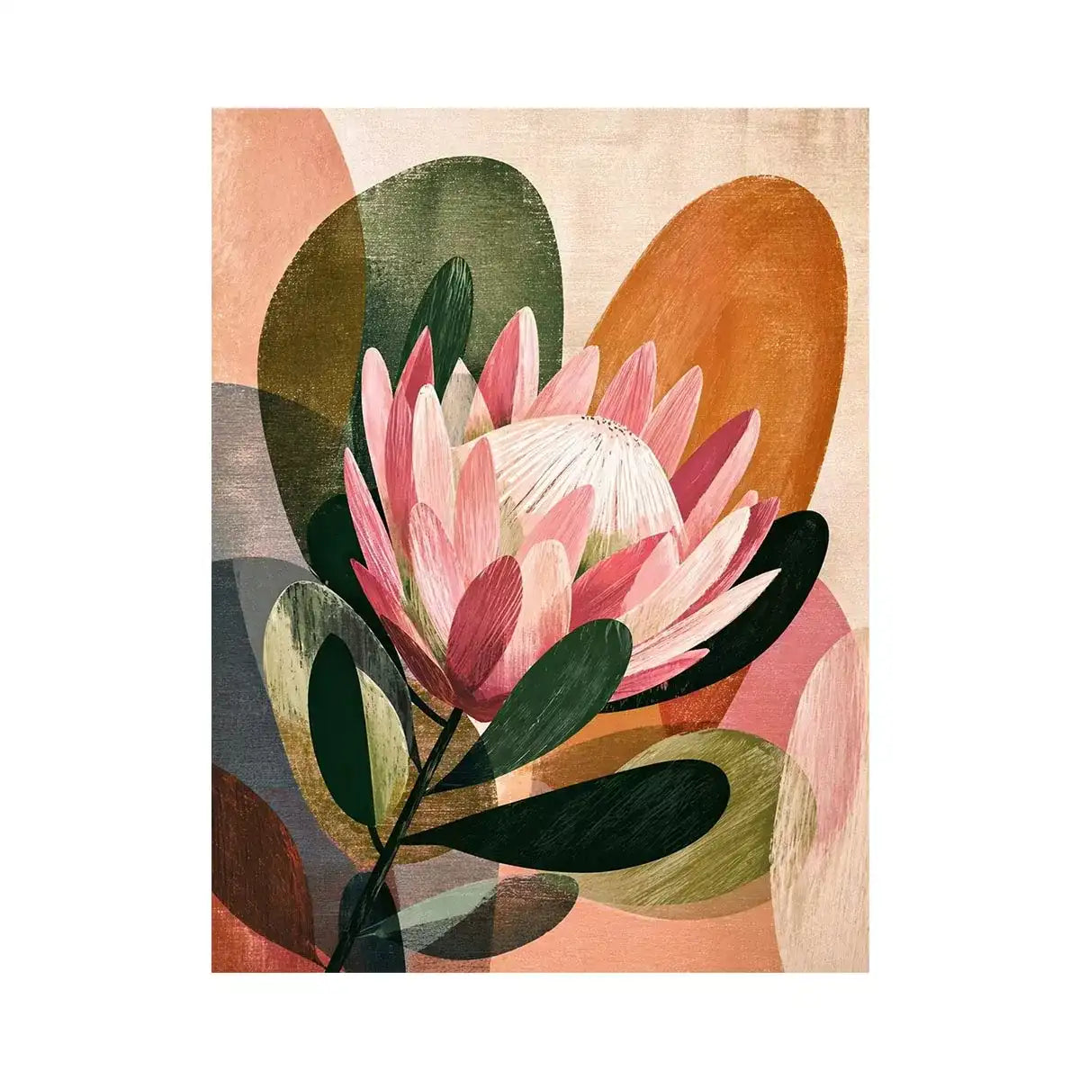 abstract protea flower botanical Canvas Print with earthy tones and modern shapes