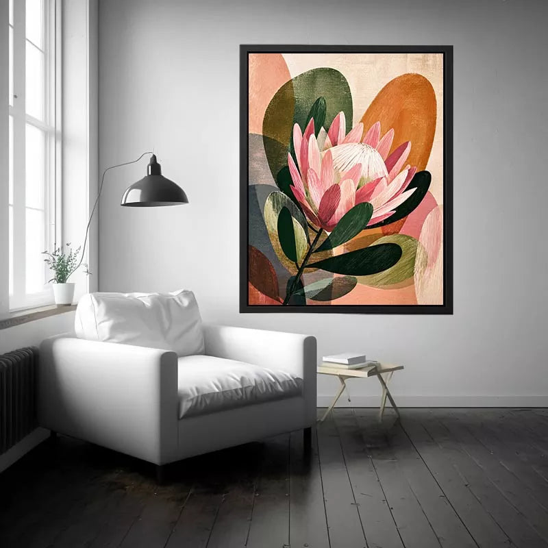 abstract protea flower botanical Canvas Print with earthy tones and modern shapes