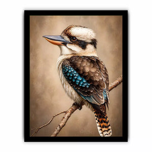 realistic kookaburra bird portrait perched on branch Canvas Print canvas