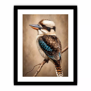 realistic kookaburra bird portrait perched on branch Canvas Print canvas