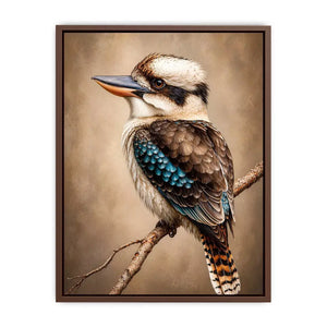 realistic kookaburra bird portrait perched on branch Canvas Print canvas