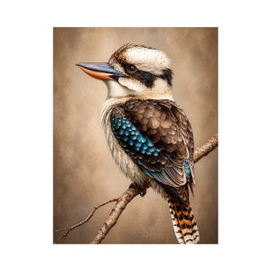 realistic kookaburra bird portrait perched on branch Canvas Print canvas