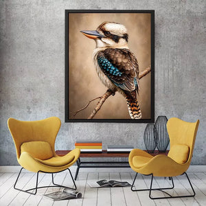 realistic kookaburra bird portrait perched on branch Canvas Print canvas