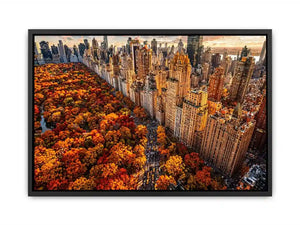 new york city skyline with central park autumn colors aerial view Canvas Print