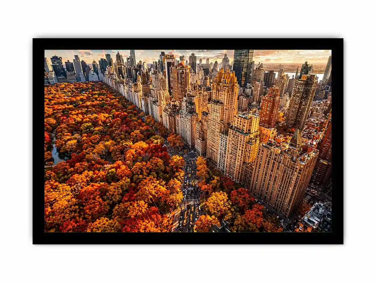 new york city skyline with central park autumn colors aerial view Canvas Print