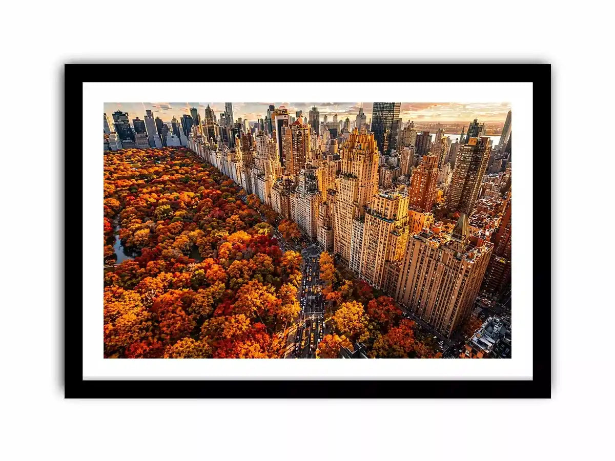 new york city skyline with central park autumn colors aerial view Canvas Print