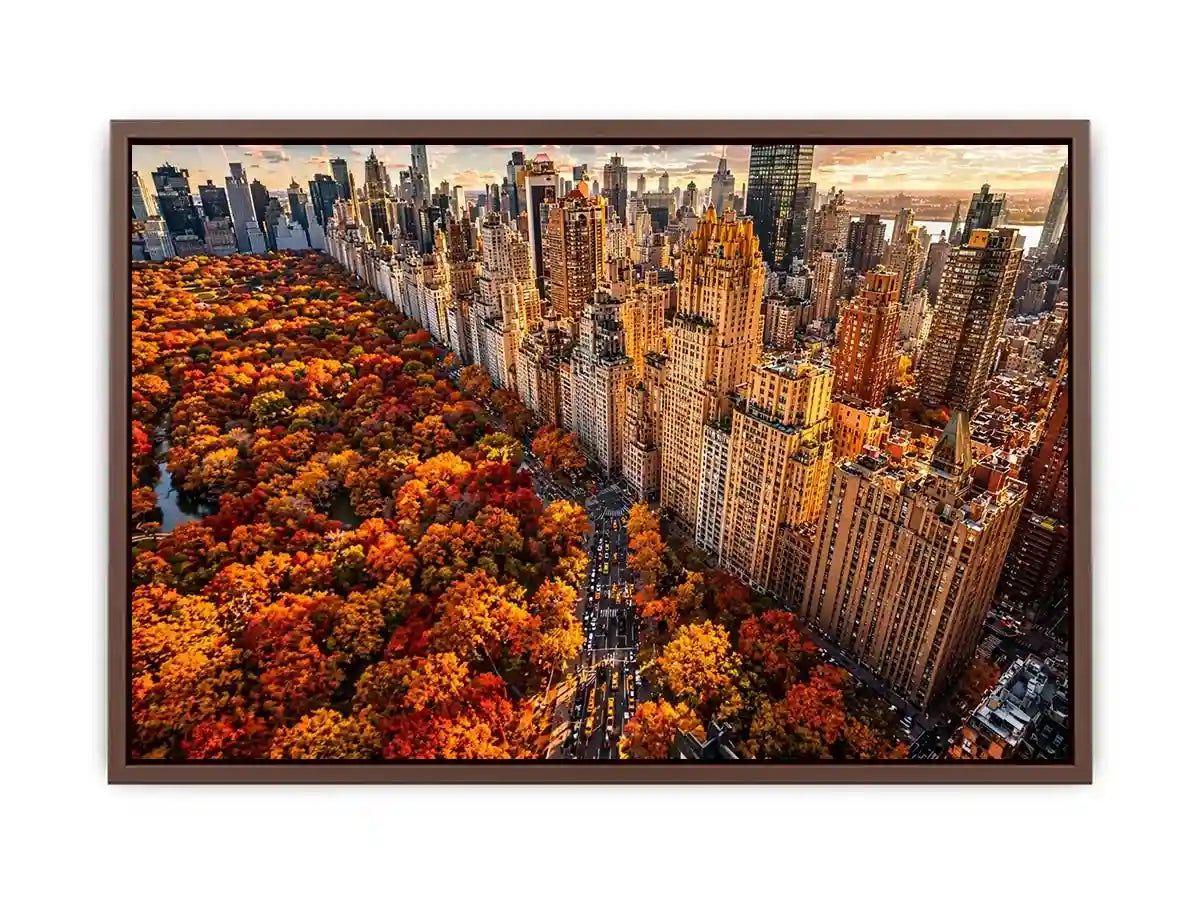 new york city skyline with central park autumn colors aerial view Canvas Print