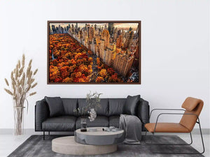 new york city skyline with central park autumn colors aerial view Canvas Print