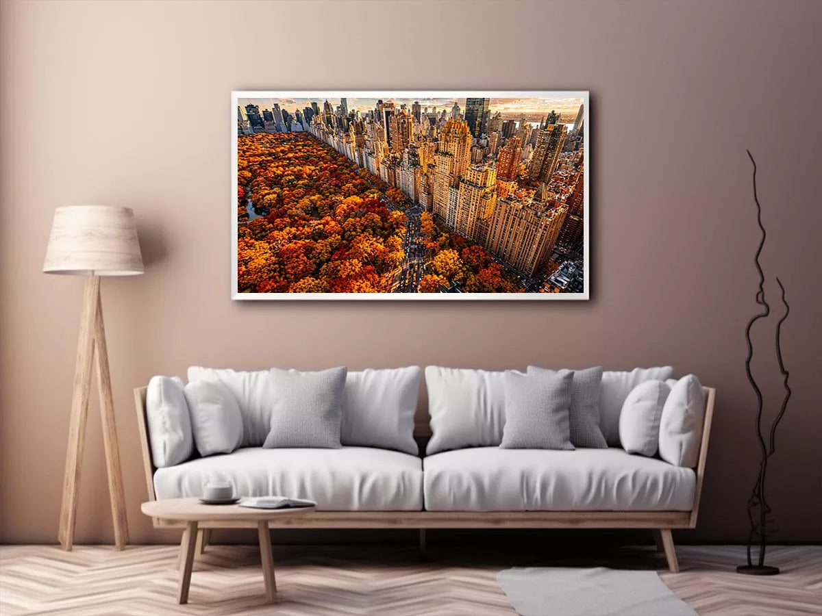 new york city skyline with central park autumn colors aerial view Canvas Print