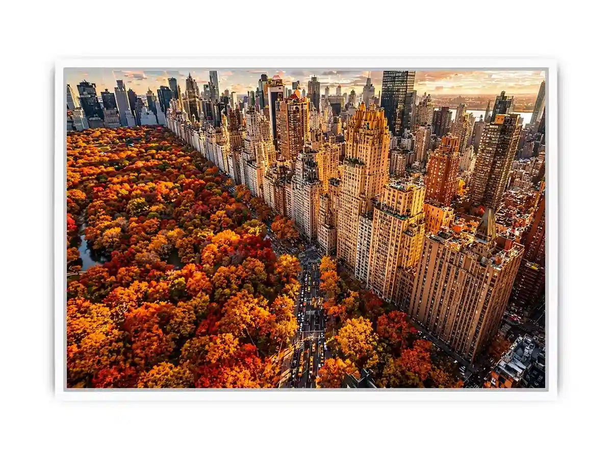 new york city skyline with central park autumn colors aerial view Canvas Print