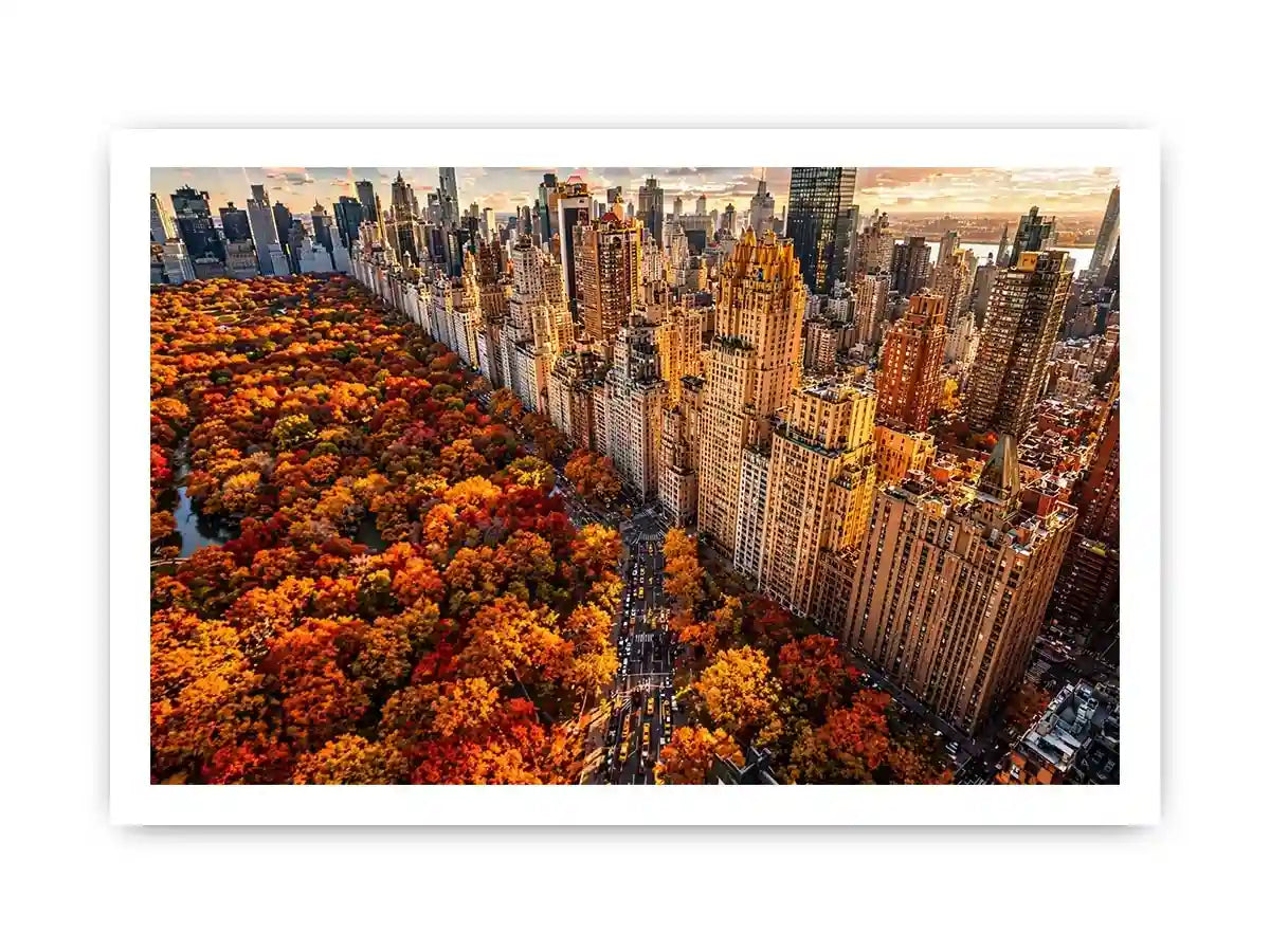 new york city skyline with central park autumn colors aerial view Canvas Print