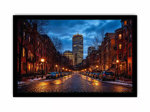 boston city street at night with lights and skyline Canvas Print canvas