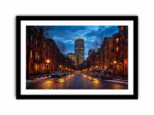 boston city street at night with lights and skyline Canvas Print canvas
